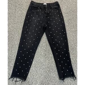 Simple Society Black Rhinestone Studded Jeans | High Rise Straight Raw Hem Sz 9